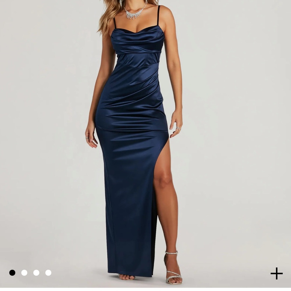 Windsor Dark Blue Satin Maxi Dress- size small